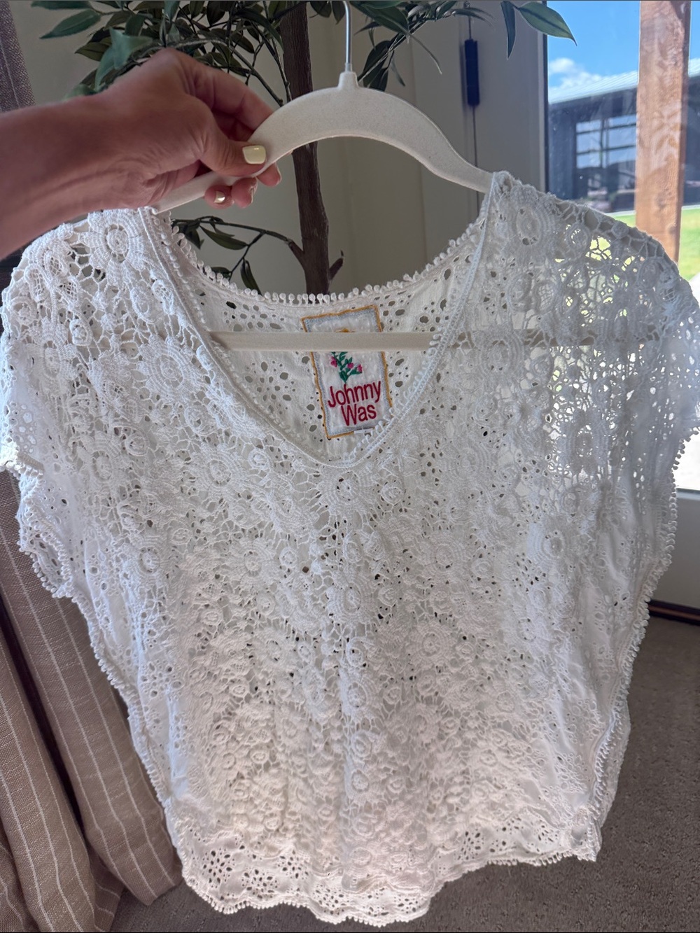 Johnny Was White Crochet Lace Top- one size